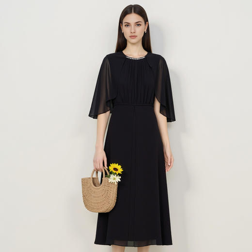 EITIE爱特爱夏季新款时尚洋气网纱拼接收腰压褶连衣裙7807559 商品图8