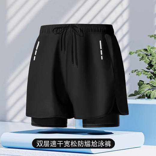 爆款双层泳裤男士运动裤宽松防尴尬平角游泳裤速干高弹温泉游泳裤 商品图2