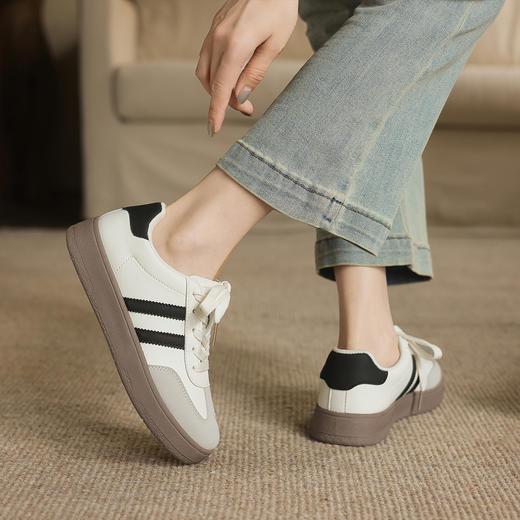 阿么手工女鞋2025新款厚底系带小白鞋百搭男女同款休闲板鞋3.5CM 商品图2