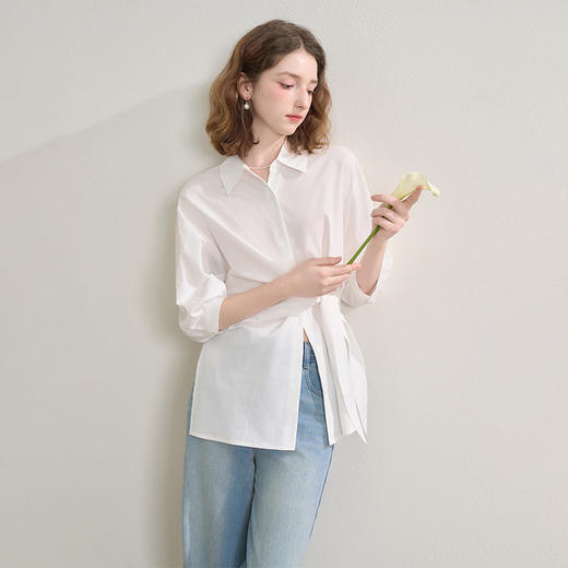 通勤气质白衬衫女夏季设计感系带收腰百搭显瘦衬衣上衣V2551113 商品图2