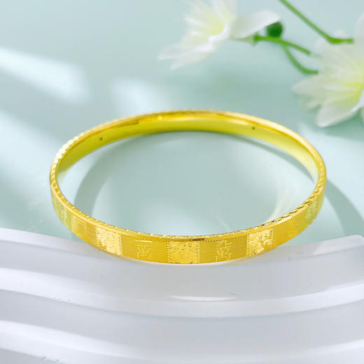 【限时克减150元】足金 【精品】无氰5D空心固口手镯把把胡十三幺国粹麻将手镯（面宽约5.7-6.1mm）(AR5DSZ00050)(预售产品下单后不退款不退货不换货不补差价 商品图0