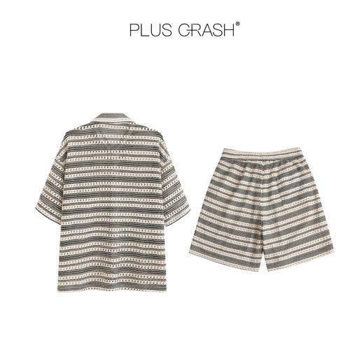 PLUS CRASH夏季时尚男装宽松千鸟格短袖Polo六分裤短裤套装百搭 商品图4