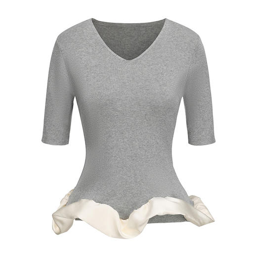 【旋转芭蕾】下摆云朵环绕拼接V领针织上衣 商品图4