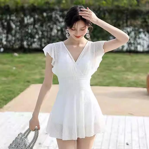 连体游泳衣女款保守裙式高级性感黑色女士加大码胖mm遮肉肚子显瘦 商品图0