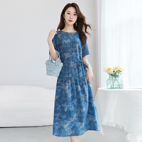 SM 82501731桑蚕丝国风显瘦中长裙极简通勤真丝连衣裙