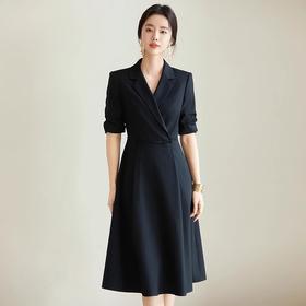 IWY/扶摇系列黑色短袖西装连衣裙女气质通勤职场商务正装套裙接待工作服FYQ655