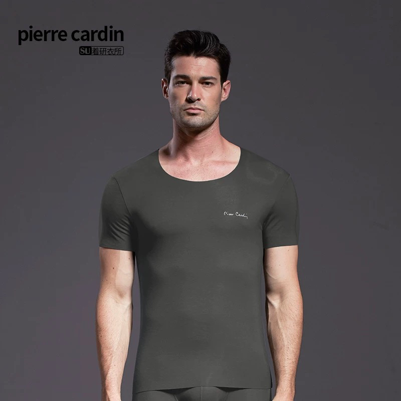皮尔卡丹轻薄短袖T恤无痕莫代尔男士修身汗衫内穿打底背心P552921