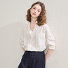 气质V领通勤白衬衫女夏季斜门襟设计感百搭显瘦短袖衬衣V0850322 商品缩略图4
