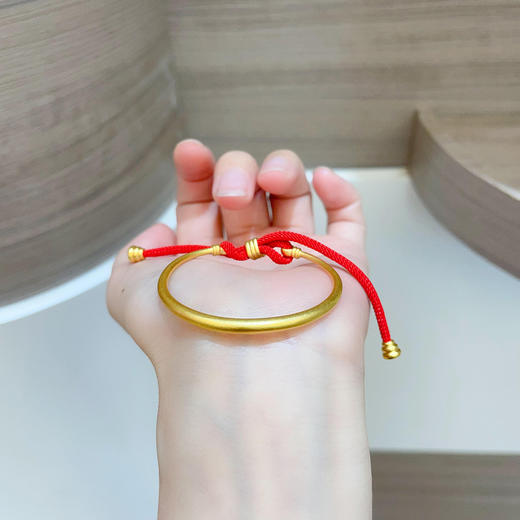 【限时克减150元】足金999.9 #儿童/宝宝 古法宝宝手镯BB镯蝴蝶结红绳半链半镯光圈素圈圆管手镯（厚壁中空）(ANWZGFTZ00006)预售产品下单后不退款不退货不换货不补差价 商品图1