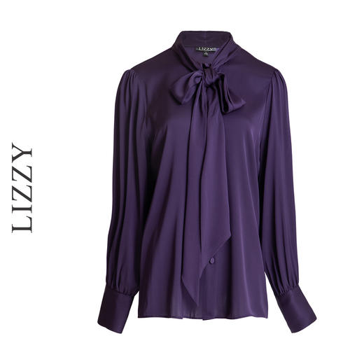 LIZZY 文艺复古风弹力缎桑蚕丝飘带领衬衫上衣7599 商品图4