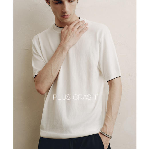 PLUS CRASH夏季新款莱赛尔短袖舒适透气圆领撞色时尚T恤衫半袖 商品图2