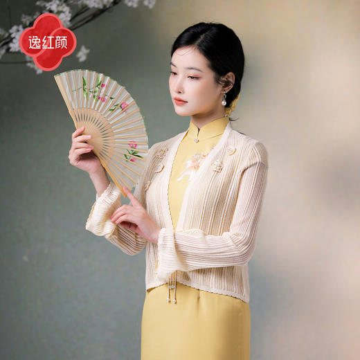 逸红颜倾黎2025夏新款醋酸真丝进口纱针织钩花防晒开衫旗袍外搭女 商品图1