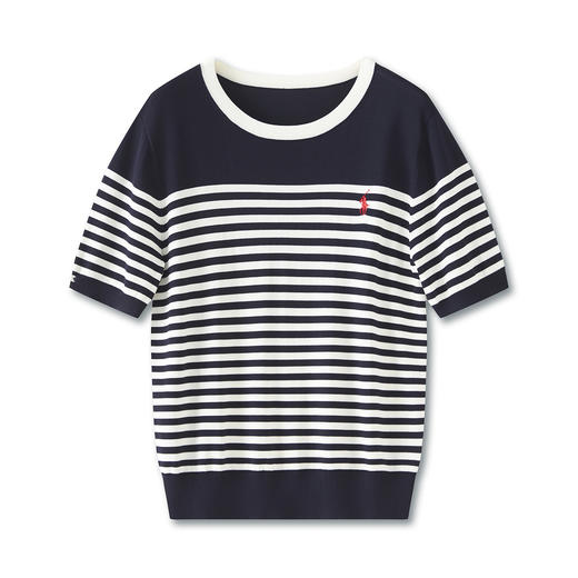 「高货wl」全新升级【铂金会员201/天猫269/差价68】(71035)洛诗琳气质小马刺绣针织T恤2025夏季兰精天丝条纹针织上衣wl71035 商品图4