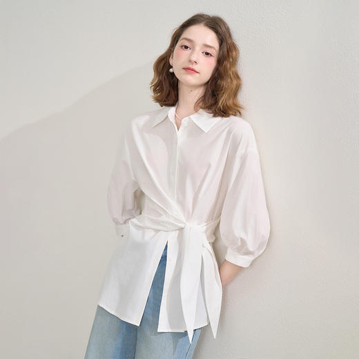 通勤气质白衬衫女夏季设计感系带收腰百搭显瘦衬衣上衣V2551113 商品图3