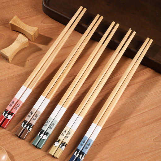 【批发】美丽雅筷子家用竹制2022新款熊猫印花防滑耐高温 5双/盒 商品图8