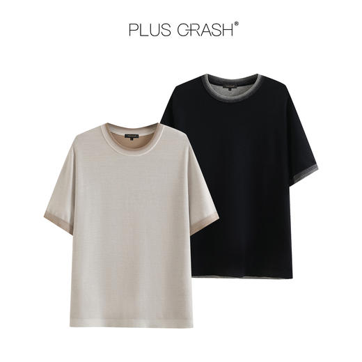 PLUS CRASH夏季老钱风拼色新触感绵羊毛花纱质轻盈软糯透气短T恤 商品图4