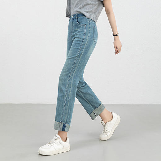 「高货rg」全新升级【铂金会员174/天猫229/差价55】(42017)洛诗琳新款窄版阔腿裤2025夏季翻毛边薄款直筒九分裤女 商品图2