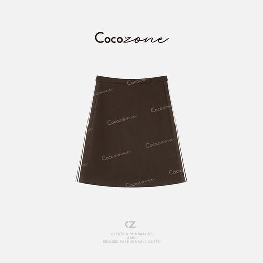 COCO ZONE 刘一一“棕咖半裙”简约侧边撞色条纹垂坠感半裙CD2A1420 商品图0