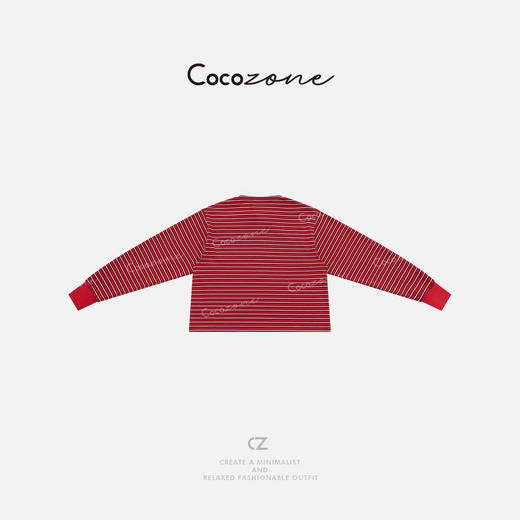 COCO ZONE 刘一一“法网红条”100棉条纹运动风长袖T恤CD1A1073 商品图1