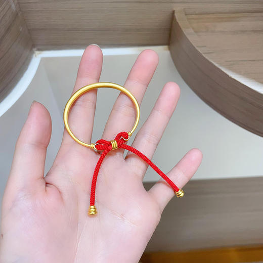 【限时克减150元】足金999.9 #儿童/宝宝 古法宝宝手镯BB镯蝴蝶结红绳半链半镯光圈素圈圆管手镯（厚壁中空）(ANWZGFTZ00006)预售产品下单后不退款不退货不换货不补差价 商品图3