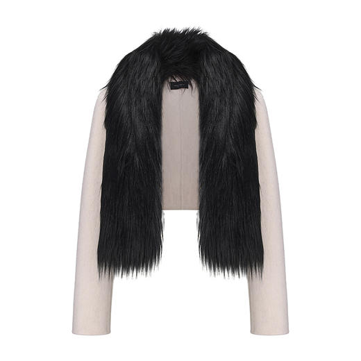 【维也纳幕帘】仿皮草拼接绵羊毛双面呢造型短外套 商品图4