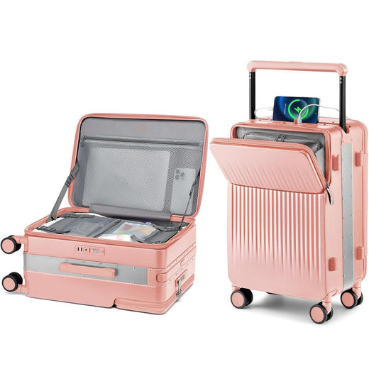 【新款】亚马逊同步上新火爆欧美时尚商务行李箱一半工作一半生活宽拉杆侧开20寸商务登机箱前置开口USB充电 商品图3