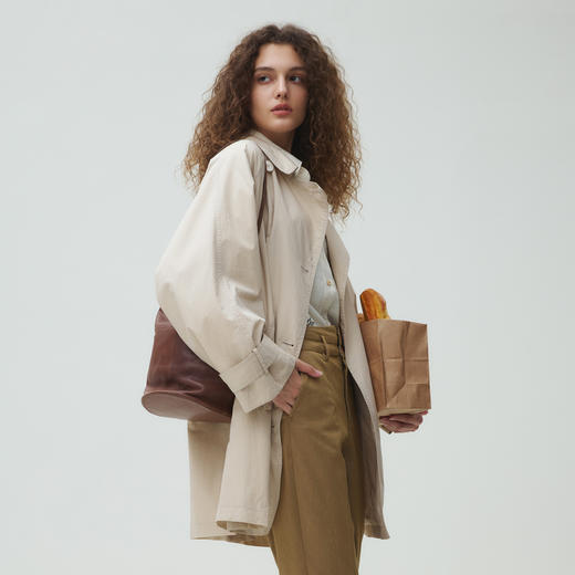 谜底风衣女2025秋新品通勤时尚A型翻领双排扣大廓形外套253ME1188 商品图1