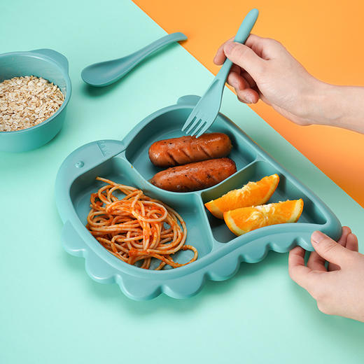 【营养搭配均衡，分格设计美食不串味~】婴幼儿三格分隔盘分格餐盘  卡通恐龙餐盘 儿童餐具饭碗组合套装-QQ 商品图2