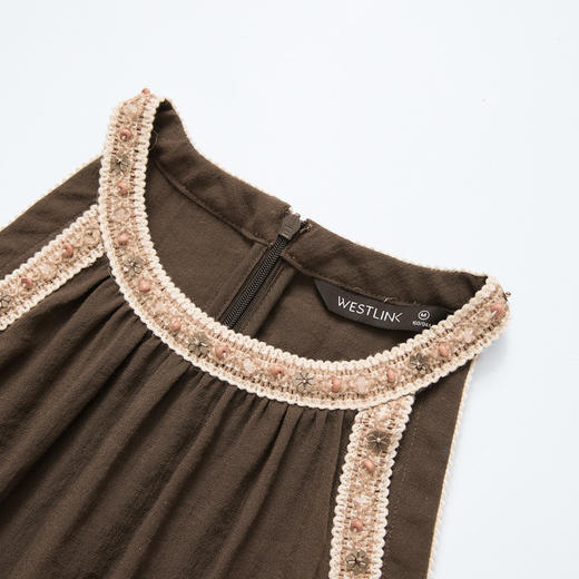 复古织带露肩挂脖连衣裙女夏季度假风宽松显瘦遮肉长裙V1350850 商品图5