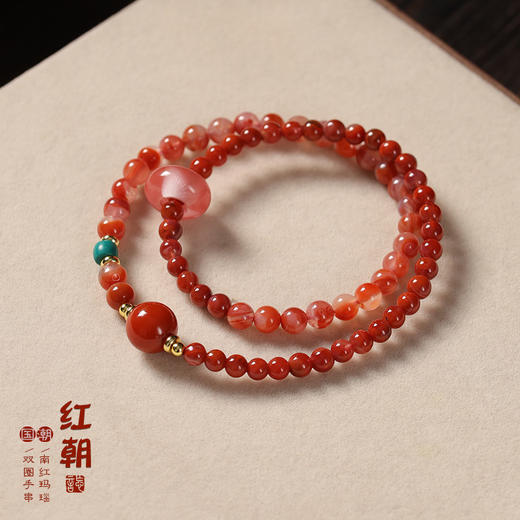 【敦煌双圈水晶跑环手串】敦煌福泽南红玛瑙双圈手串女 天然紫水晶好运珠海蓝宝冰飘南红叠戴手链新中式国潮礼物 商品图1