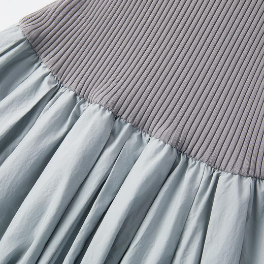 谜底连衣裙短袖女2025秋季新品气质弹力针织拼接A摆长裙253ML1213 商品图3