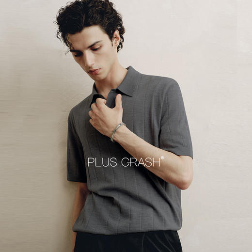 PLUS CRASH夏季海鸥领的开襟设计100%绵羊毛针织纯色短袖Polo衫 商品图2