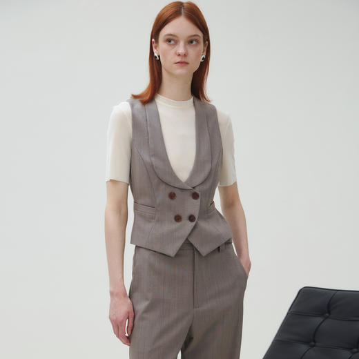 谜底马夹女2025秋新品复古文艺青果领修身短款气质马甲253MM1265 商品图0