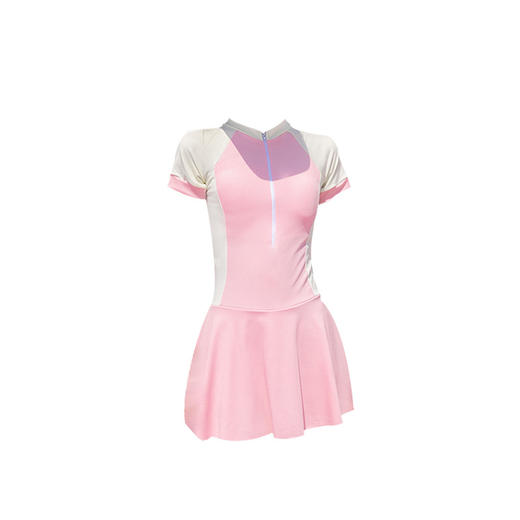 女童防晒泳衣连体裙式中大童简约拼接保守运动游泳衣速干温泉泳装 商品图4