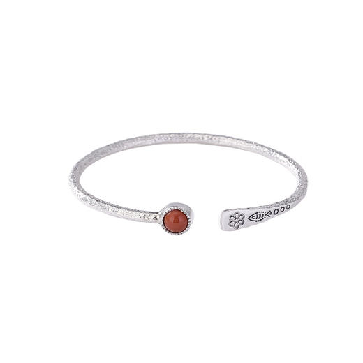 【锤纹小鱼】S999.9足银南红玛瑙开口手镯【CW-SZ01999】 商品图4