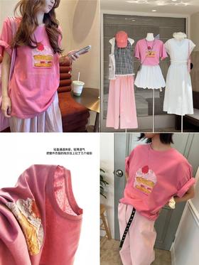 莓莓芭乐蛋糕短袖软糯冰淇淋蛋糕棉T