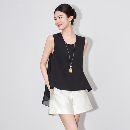 时尚显瘦廓形感不规则，圆领无袖上衣WLZD-2510401 商品图0
