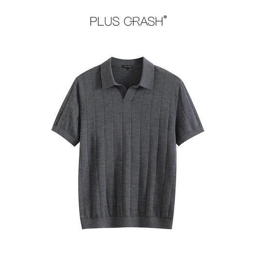 PLUS CRASH夏季海鸥领的开襟设计100%绵羊毛针织纯色短袖Polo衫 商品图3