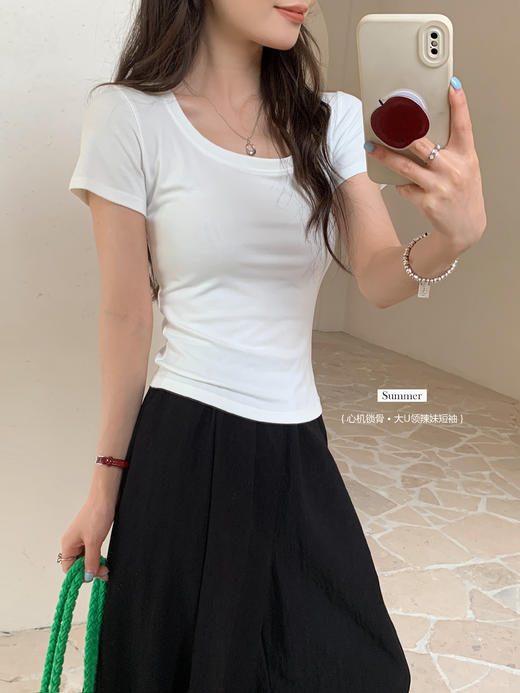 【YW】无忧购“清仓大促”韩系甜美百搭心机锁骨大U领辣妹短袖Y001（截单后3-5天发货) 商品图8