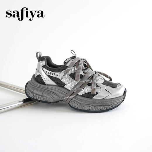 Safiya/索菲娅2025时尚珍珠网面透气增高厚底运动休闲老爹鞋SFD3112125 商品图4