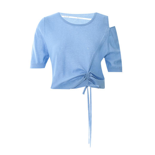 EITIE爱特爱夏季新款设计感镂空修身显瘦舒适百搭纯色短袖抽绳针织衫7801505 商品图10