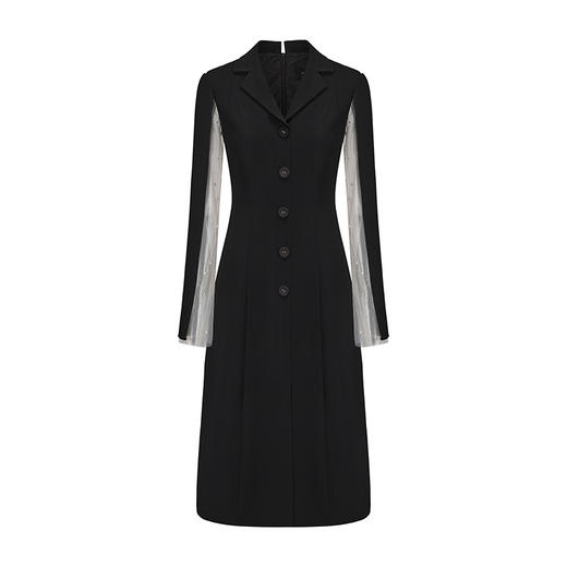 【帕特农暮纱】珍珠点缀纱袖开衩飘袖西装连衣裙 商品图4