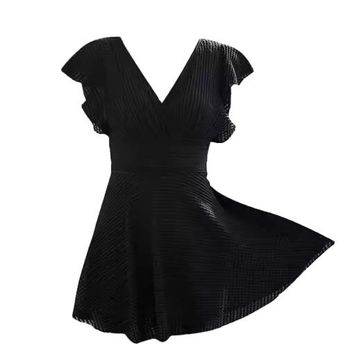 连体游泳衣女款保守裙式高级性感黑色女士加大码胖mm遮肉肚子显瘦 商品图4