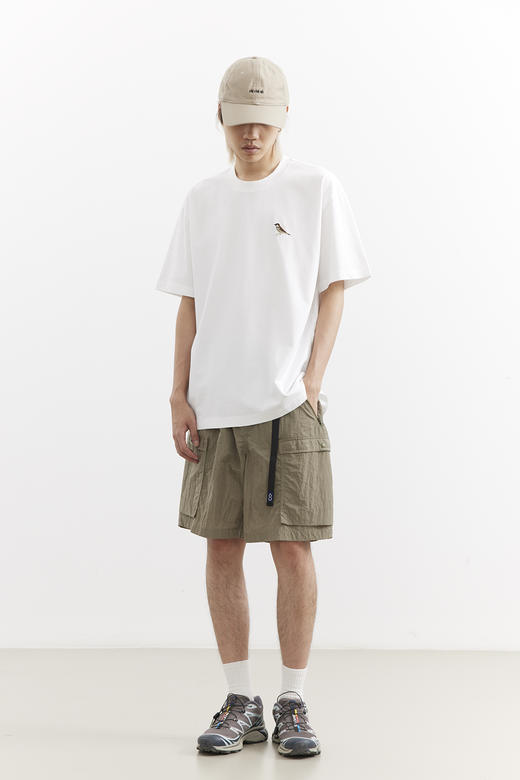 吃茶去chichaqu2025新款全棉圆领短袖T恤复古男女宽松刺绣麻雀 商品图2