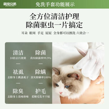 萌宠兄弟宠物免洗手套干洗湿巾猫狗通用杀菌除臭除螨洗澡全身清洁8片*2包 商品图6