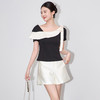 「高货wl」全新升级【铂金会员220/天猫289/差价69】(73604)洛诗琳气质撞色拼接不规则T恤2025夏季修身短袖通勤上衣 商品缩略图0