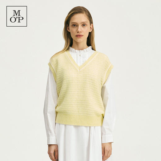 Marc O'Polo/MOP春季新款气质V领镂空时尚羊毛衫撞色针织衫背心女 商品图1