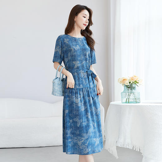 SM 82501731桑蚕丝国风显瘦中长裙极简通勤真丝连衣裙 商品图1