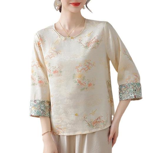 W590-SR331-75-128妈妈夏装雪纺印花中袖上衣中老年女2025新款时尚圆领T恤气质小衫 商品图4