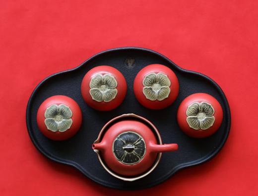 万仟堂（Edenus）高档整套茶具 事事如意 A 宫墙朱漆釉（1壶1海4杯1盘） 7件 商品图0